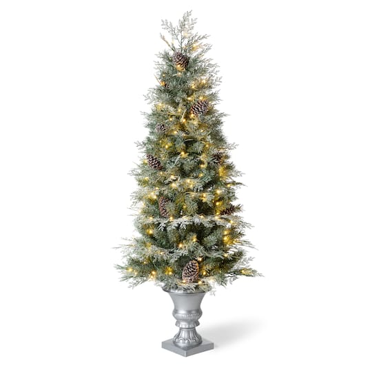 5Ft Pre-Lit Pine Artificial Christmas Porch Tree, Warm White LED Lights By Glitzhome in Green | 5 ft | Michaels®